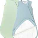 PurComfy Supersoft Sleep Sack 1.0 TOG, Premium Bamboo Viscose Baby Sleeping Bag 2-Way Zipper Sleep Sack Baby Wearable Blanket (6-15 Months, Slate & Sage)