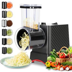 YOTAN Electric Cheese Grater, Electric Slicer Shredder with 6 Blades, 250W Salad Shooter, Enlarged Inlet and Dispenser, Automatic Vegetable Slicer for Cheeses, Fruits, Vegetables