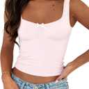 Trendy Queen Summer Tops for Women Going Out Teen Girls Cute Crop Tank Top Y2K Basic Bow Clothes Square Neck 2025 Camisole (Medium, Pink)