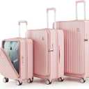 TRAVELEO 4 Piece Expandable Hardshell Pink Luggage Sets with Spinner Wheels, Lightweight Travel Suitcase Set with TSA Locks, 20 inch Carry On for Women (Blush Pink, 3 Piece Set)