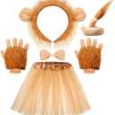 Geyoga Halloween Lion Costume Set Lion Animal Ears Headband Gloves Tail Bow Tie Gold Tutu Skirt Animal Fancy Costume Kit Accessories for Girls