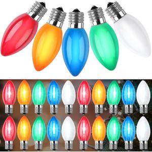 Meonum 25 Pack Multicolor C9 LED Christmas Light Bulbs, Waterproof E17 Base Bulbs, Commercial Grade C9 LED Outdoor Christmas Bulb 21 Lumen for Roof House String Lights