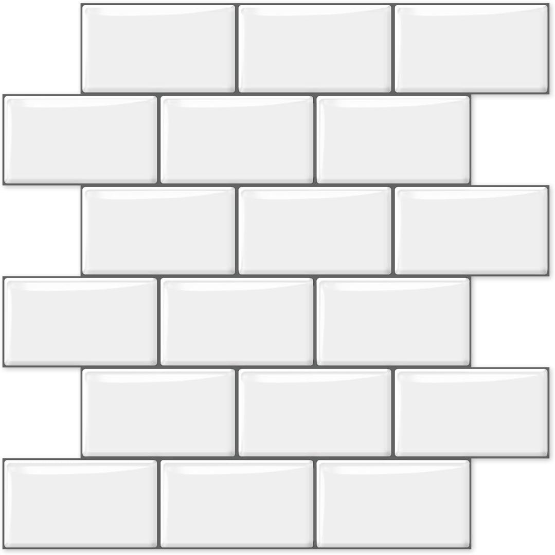 10 Sheets Thicker Design Peel and Stick Backsplash, 12"x12" Peel and Stick Wall Tiles, Subway Look Marble Tiles Backsplash for Kitchen and Bathroom, White