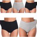 UMMISS Womens Underwear, Cotton High Waist Underwear for Women Full Coverage Soft Comfortable Briefs Panty Multipack, Large, Black/Grey 5 Pack
