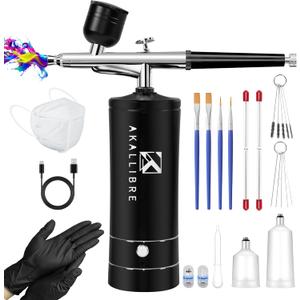 AKALLIBRE Airbrush Kit with Compressor, 48PSI High-Pressure Non-Clogging Airbrush Gun with 0.2/0.3/0.5mm Nozzles, Portable Airbrush for Nails Art, Cake Decoration, Painting etc. (Black)