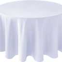 Biscaynebay Textured Fabric Round Tablecloths 90", White Water Resistant Table Cloths Circle Folding Table Covers Linen for Dining, Kitchen, Wedding and Parties etc.
