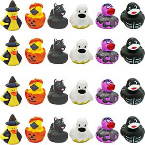 4E's Novelty Halloween Rubber Ducks Bulk - 24 Pack, 6 Variety Themes, 2.5" for Halloween Party Favors for Kids, Goodie Bag Fillers, Jeep Ducking, Trick or Treat Toys for Toddlers
