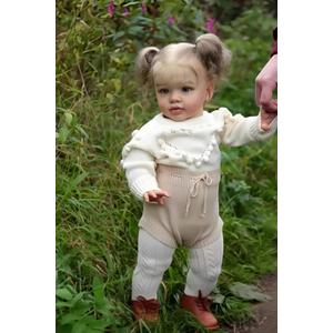 Pinky Reborn Huge Size 26 inch 68 cm Reborn Baby Dolls Newborn Toddler Doll Silicone Babies Lifelike Baby Girl with Long Hair Pippa Realistic Baby Doll Real Size White Clothes for Children, Beige
