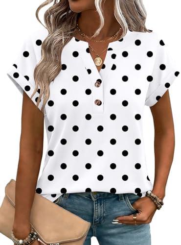Zeagoo Women Tops Summer Short Sleeve T Shirts V Neck Dressy Casual Work Blouses Fashion Boho Clothes Large