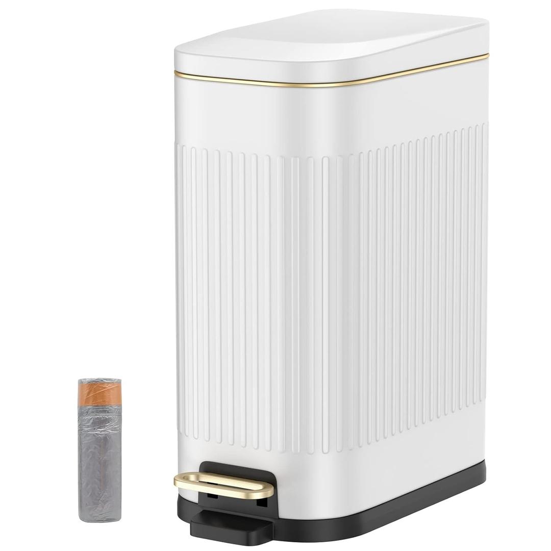 BETHEBEST Bathroom Trash Can with Lid,4 Gallon /15L Rectangular Garbage Can with Removable Inner Wastebasket,Soft Close, Step Stainless Steel Trash Can for Bathroom,Kitchen,Office(White)