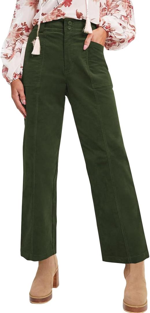 Acelitt Womens Casual Winter Straight Leg Elastic Waist Corduroy Pants with Pockets, XL