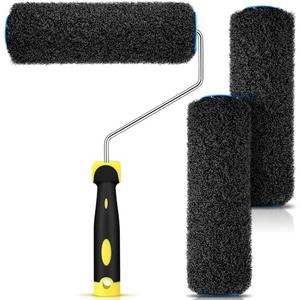 Threlaco 3 Pcs 9 Inch Drywall Compound Roller Cover with 1 Pcs Paint Frame, Drywall Texture Brush, Mud Roller for Putty, diatomaceous Earth, molding Paste, Textured coatings