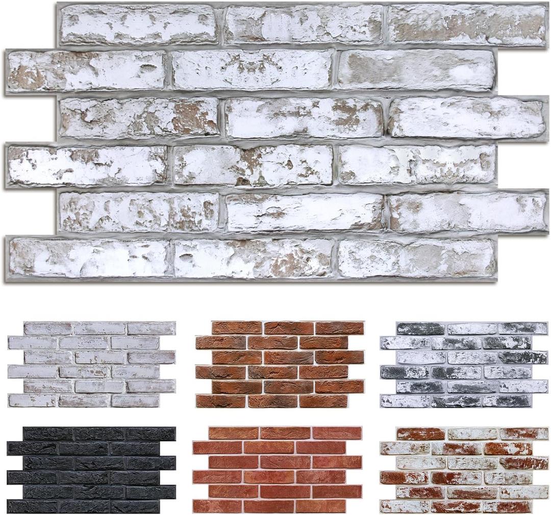 Commomy Faux Brick 3D Wall Panels - 12 pcs of 22.8" x 11.8" - Thin UrltraLight PVC Peel and Stick Tile Whitewash Brick Printable for Home Office,Bedroom, Living Room,TV BackgroundCovers 22.48 sq.ft