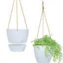 8 inch Hanging Planters, 2 Pack Self Watering Hanging Pots with 20oZ Deep Reservoir for Indoor Outdoor Plants Flowers, White