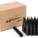 GAsupply 14x1.5 Spike Lug Nuts 24 PCS, Closed End Bulge Acorn m14x1.5 Spiked Lug Nuts Chrome 4.4" Tall 3/4'' 19mm Hex Cone/Conical Seat, with 1 Socket Key