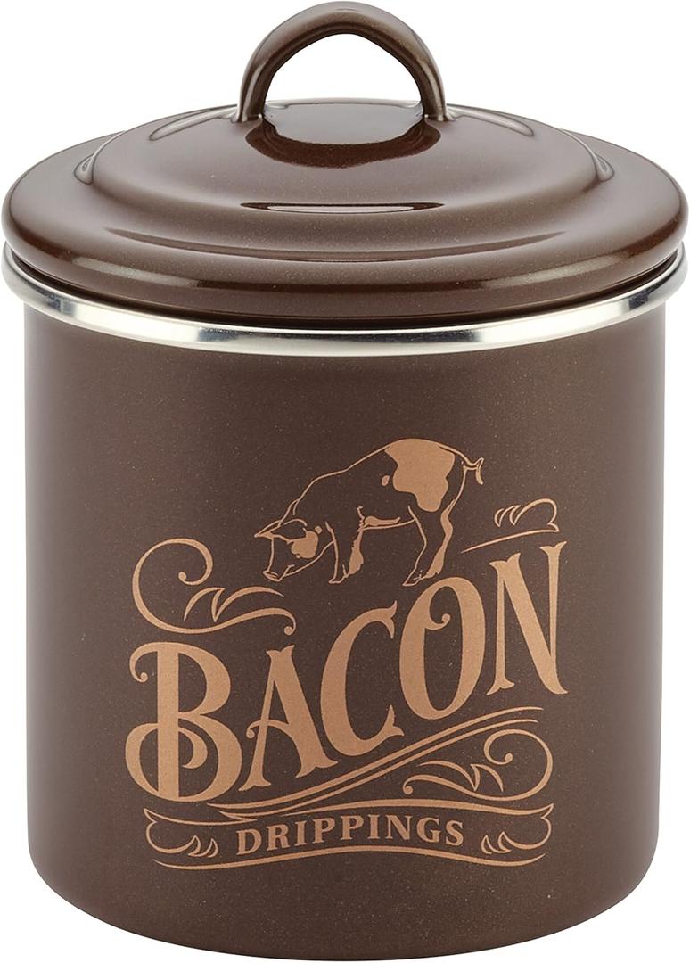Ayesha Curry Enamel on Steel Bacon Grease Can / Bacon Grease Container - 4 Inch, Brown