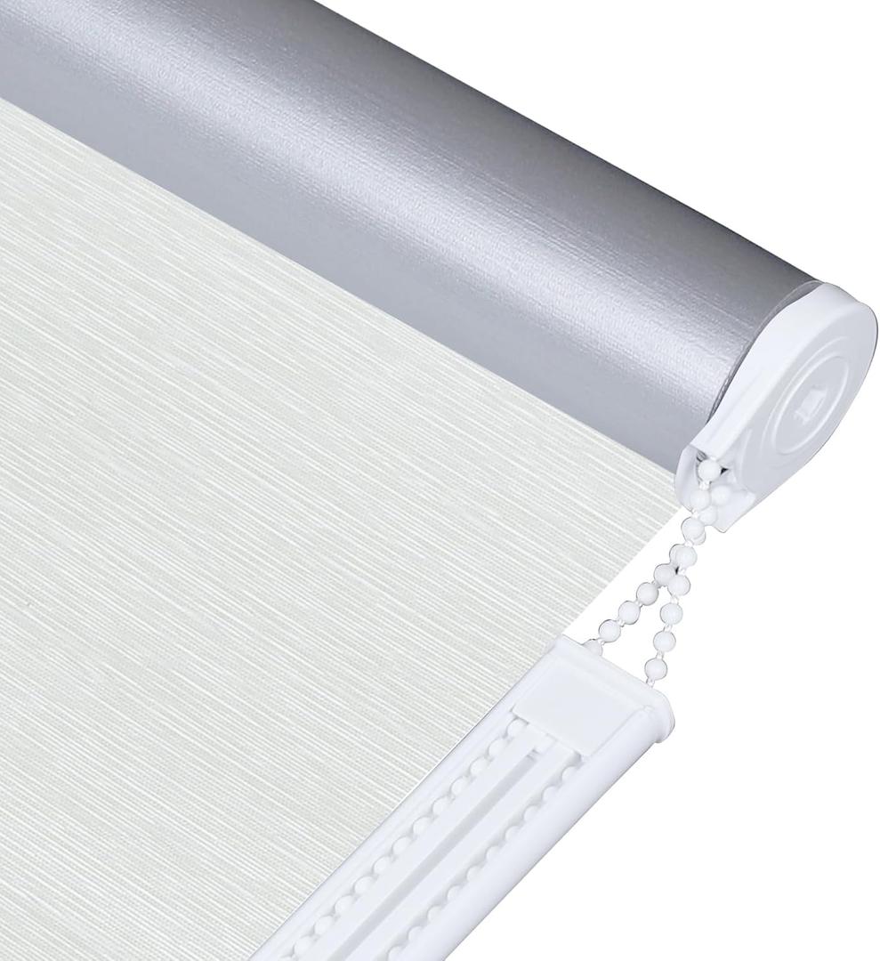 ALLBRIGHT Thermal Insulated Fabric 100% Blackout UV Protection Striped Jacquard Roller Shades for Windows,Easy to Install (LightGray, 33'')