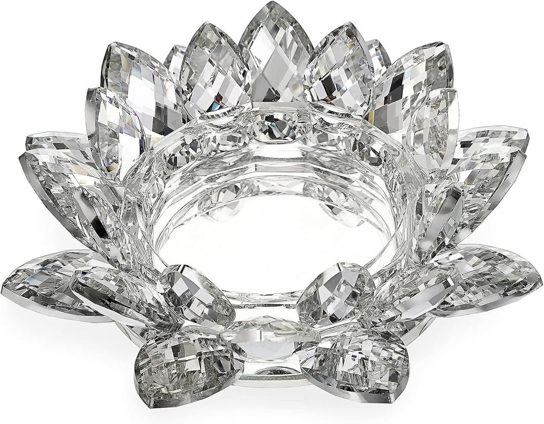 OwnMy Crystal Lotus Flower Candle Holder for Pillar Candle up to 3", Decorative Glass Lotus Petal Votive Candle Holder Tea Light Holder Candle Stand Candle Lamps for Home Decor Wedding Party (Clear)
