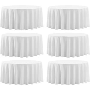 Round Tablecloth 120 Inch 6 Pack White Tablecloths Washable Decorative Linen Polyester Table Clothes Cover for Dining Table Banquets Buffet Parties and Wedding