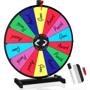 24 Inch Prize Wheel Spinner with Stand, 14 Slots Color Spinning Wheel for Prizes, Fortune Wheel Spinner for Trade Shows, Carnivals, Home Games
