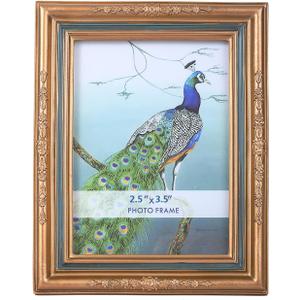SIKOO Vintage 2.5 x 3.5 Picture Frames Small Wallet Size Picture Frames TableTop and Wall Mount Display Vintage Wall Decor Retro Home Decor Bronze and Blue