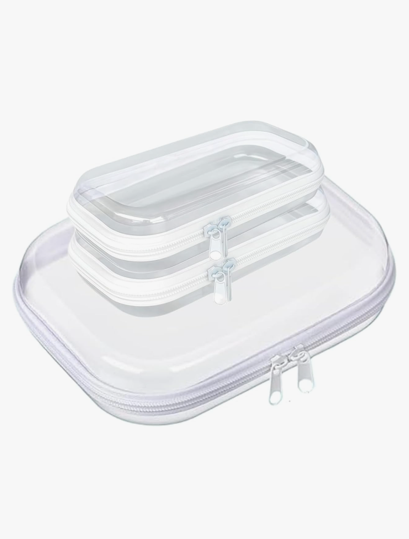 3Pcs Clear Hard Plastic Zipper Case, Professional-Grade Plastic Clear Zipper Pencil Case, Toiletry Pouch, Travel Organizer, Cosmetic Bag, Toy Storage Bins (1L+2M)
