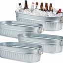 Lallisa 4 Pcs 5.3 gallons Galvanized Beverage Tub Galvanized Bucket Metal Ice and Drink Bucket with Handles Tub for Parties Farmhouse Home Pool Bar (Sliver) (EXP 12/31/36)