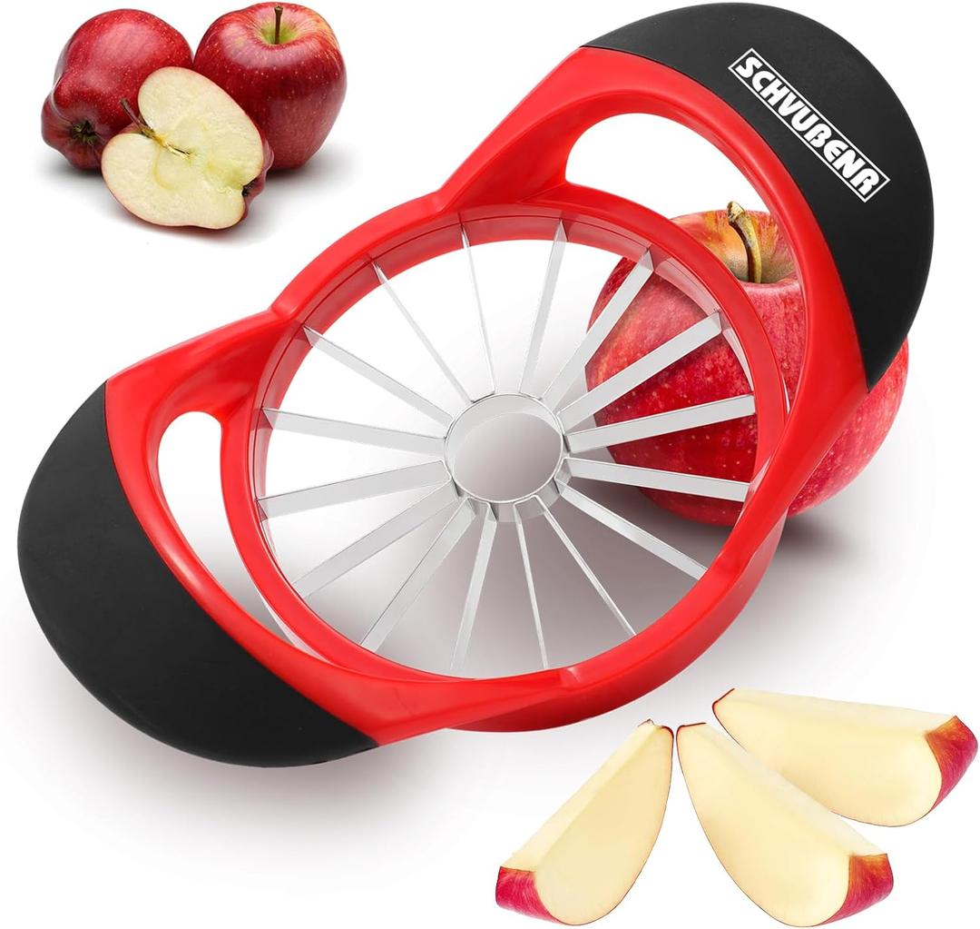 SCHVUBENR 16-Blade Apple Slicer and Corer - 4.72 Inch Sharp Stainless Steel Apple Cutter - Professional Apple Divider Tool for Quick Slices - Easy to Use & Clean - Slice Fruits with Ease - Red