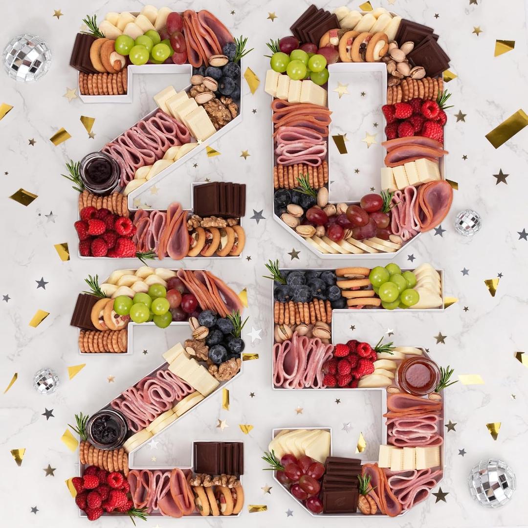 Graduation Decorations 2025 - Graduation Centerpieces for Tables - 2025 Numbers Charcuterie Board Box - 10" Serving Paper Tray Decoration for Kindergarten Preschool High School College Party Supplies (White)