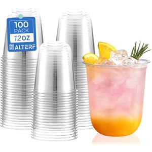 Compostable Clear Plastic Cups,12 oz Biodegradable Disposable Cups, Plant-Based Plastic Cold Cups for Juice, Wine, Parties, Weddings, and Daily Use-100 Pack, Medium
