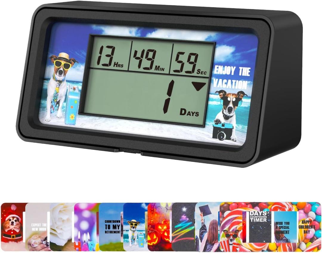 YOOREAL 9999 Days Digital Countdown Days Timer Count Down Days Timer with 10 Paper Cards Backlight alerts for Retirement Vacation Wedding Christmas New Baby Classroom Lab Kitchen Cooking (HM200B-NEW)