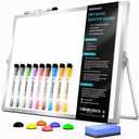 Marsrock Dry Erase White Board with Stand,Double-Sided Whiteboard 16"x12", 10 Markers,6 Magnets, 1 Eraser,Portable Desktop Whiteboard for Planning,Colorful Weekly Schedule Board for School for Home