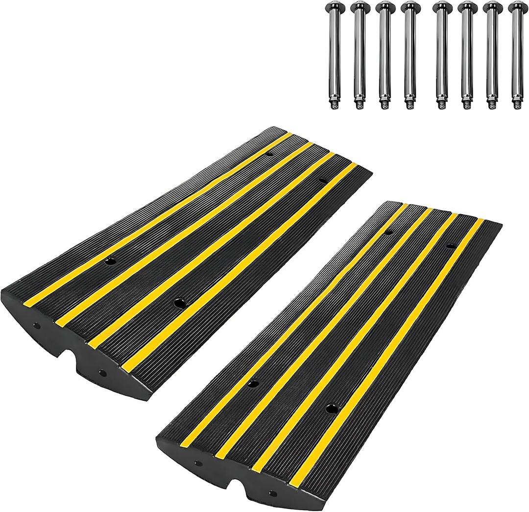 Garvee 48 Inch Lane Ramp 2 Pack Made of Recycled Rubber, Sturdy Rubber Ramp for Cars Maximum Weight Capacity 110,000 Lbs, Safe Garage Access Solution.