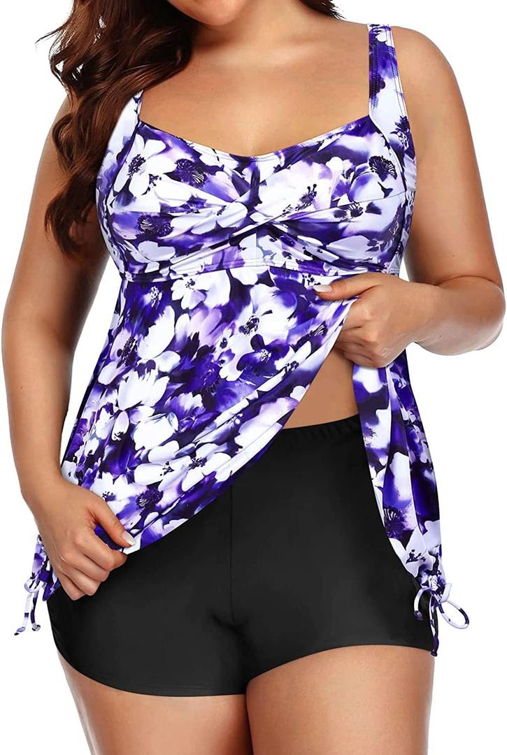 Aqua Eve Women Plus Size Tankini Swimsuit Two Piece Flowy Swimdress Bathing Suits with Shorts (Tie-dye) 20W