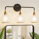 TETOTE 3-Light Modern Bathroom Light Fixtures, 3 Light Vanity Lights Over Mirror Black & Gold Wall Lamp with Clear Glass for Bathroom, Mirror, Living Room, Bedroom, Hallway, Black and Gold 