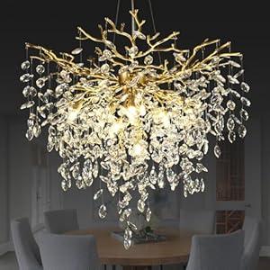 BMNJYW 24 inch Crystal Chandelier for Dining Room, Round Gold Tree Branches Chandeliers, Top K9 Crystal Chandelier, Modern Chandeliers for Kitchen,Foyer Entryway,Luxury Adjustable Hanging Chandeliers