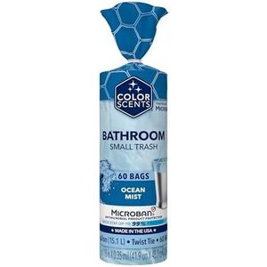 Color Scents Trash Bags 4 Gallon Ocean Mist | Twist Tie Closure | Light Blue | With Microban Technology | 60 Bags, Pack of 8