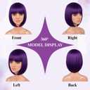 Bob Wig, 12 Inch Short Bob Dark Purple Wig with Bangs, Synthetic Heat Resistant Dark Purple Wigs for Women Girls with Wig Cap, Colourful Hair Wigs with Adjustable Straps for Party Cosplay Daily Use