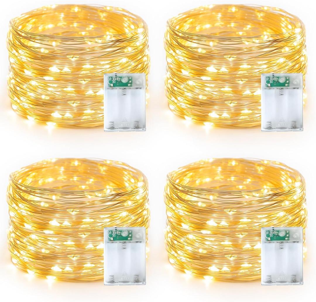 YEGUO 4 Pack Fairy Lights Battery Operated - 16ft 50 LED String Lights, Christmas Mini Lights Indoor for Bedroom Wedding Party Holiday Gift (Warm White)