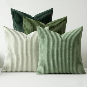 ZONYO Throw Pillow Covers 18x18 Set of 4, Soft Corn Striped Corduroy Decorative Pillows, Fade Resistant Washable Sage Green Cushion Covers for Couch Sofa Bed, Boho Farmhouse Living Room Bedroom Decor