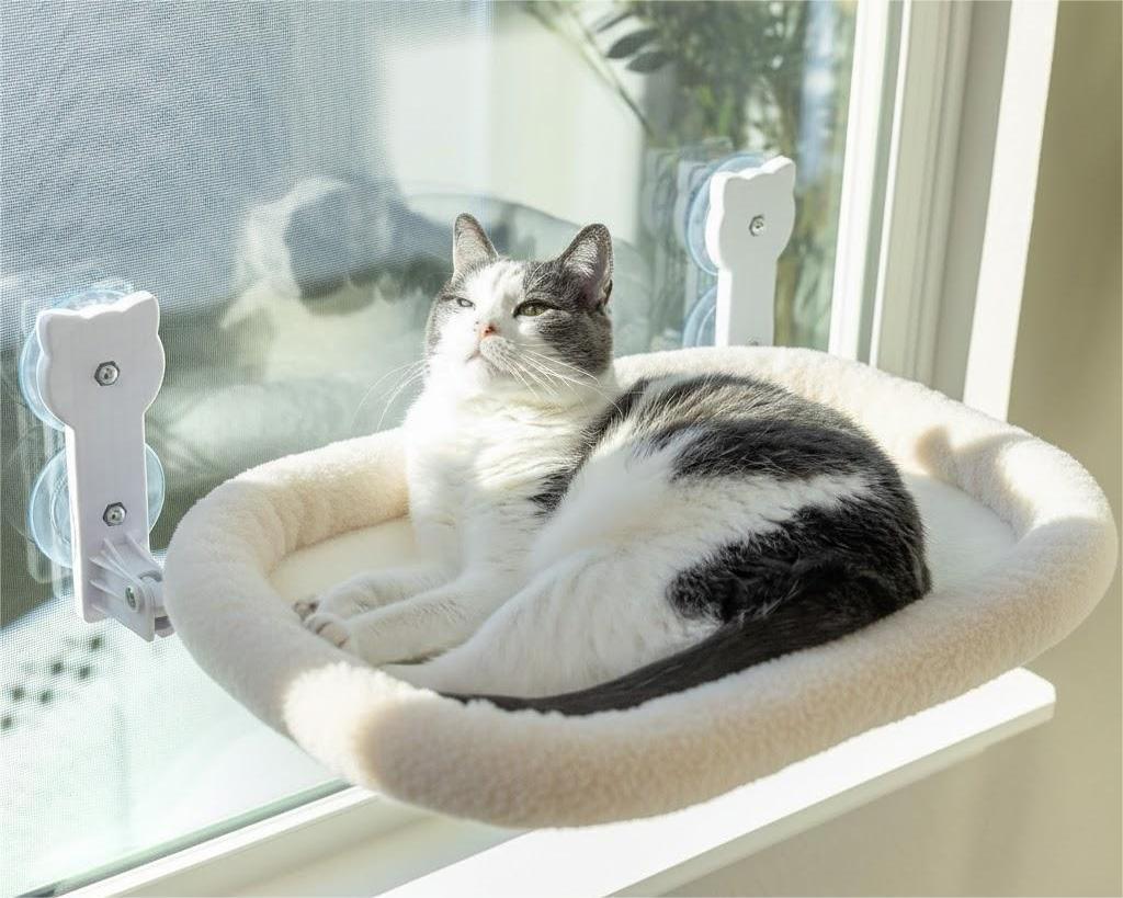 Cat Window Perch, Cat Window Hammock Soft and Comfortable Window Seat Bed with Washable Cover,Simple Install and Easy Clean Upgraded Suction Cups Hold up to 40lbs,Suitable for Window Width Over 24in