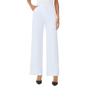 Womens High Waist Wide Straight Leg Trousers Casual Slacks Dress Pants with Pockets (8 Tall, Blueish White)