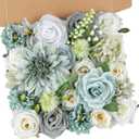 AmyHomie Teal Blue Artificial Flowers Combo Silk Mix Peony Rose Fake Flowers w/Stem for DIY Wedding Bouquets, Centerpieces Arrangements, Table Fall Decor Party, Bridal Baby Shower, Home Decorations