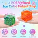 2 Pcs Stress Cube Bulk Swirl Ice Cube Stress Ball for Adults Anxiety Relief Soft Squeeze Sensory Square Ball for ADHD Prizes Goodie Bag Stuffers Party Favors(Green, Orange)
