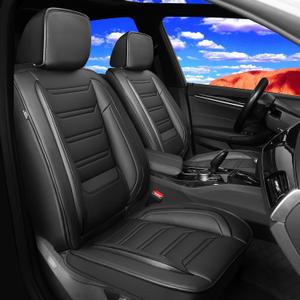 Fit Frontier Car Seat Covers for Select Nissan Frontier 2009-2024 2025 Crew Cab - Full Coverage Leather, Waterproof & All Weather Seat Cushion Protector, Full Set, Black