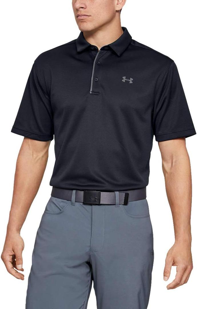 Under Armour Men's Tech Golf Polo (Medium, Black/ Graphite/ Graphite)