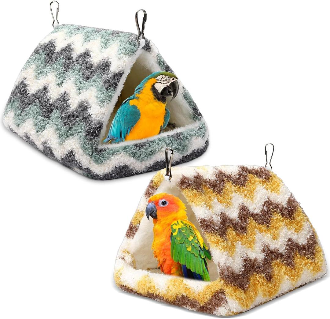 2 Pack Bird Nest House, Hanging Hammock Fluffy Parrots Bird Bed for Cage Bird Plush Nest for Parrot Macaw Budgies Eclectus Parakeet Cockatiels Cockatoo Lovebird (Yellow Green)