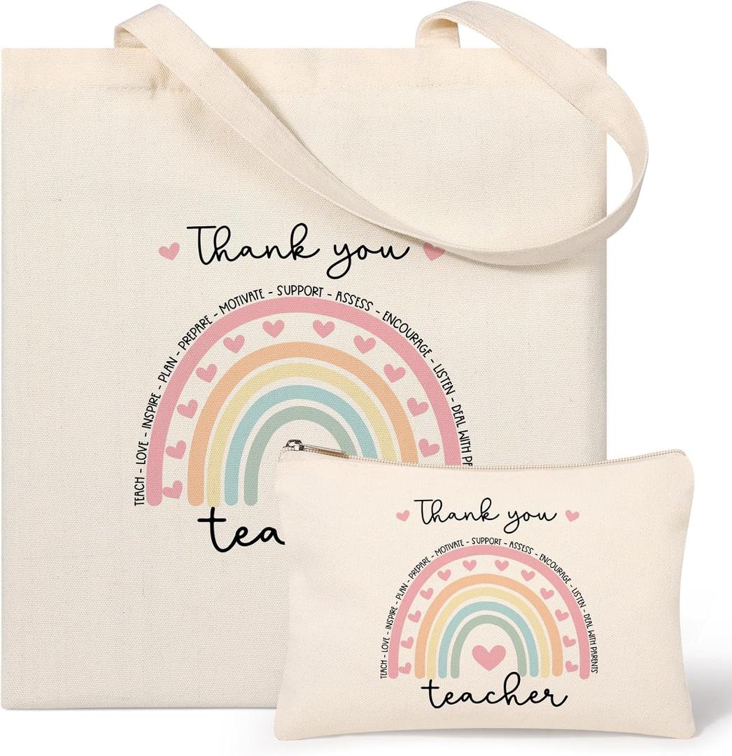 AYGE Canvas Tote Bags & Cosmetic Bag, Christmas Gifts for Women, Travel Beach Bag Reusable Grocery Shopping Bag Makeup Bag