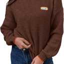 Saodimallsu Womens Sweaters Crew Neck Long Sleeve Knit Contrast Piping Stripe Lightweight Casual Fall Pullover Tops 2025 (Brown)