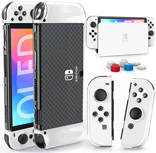 HEYSTOP Switch OLED Case for Nintendo Switch OLED Model, Dockable Cover Hard PC Protector Case for Switch OLED Grips and Accessories with Thumb Stick Caps